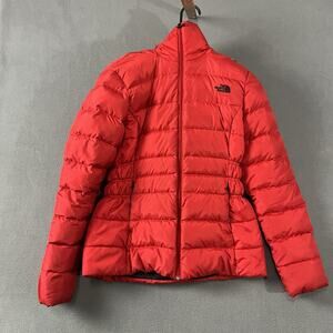 The North Face Jacket Womens Medium Red 550 Puffer Faux Fur Hooded Full Zip